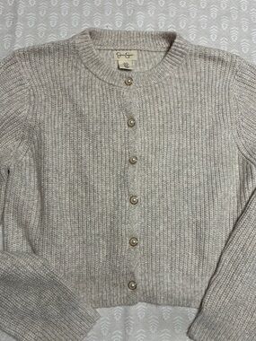 Jessica Simpson Beige/Cream Ribbed Pearl-Button Cardigan